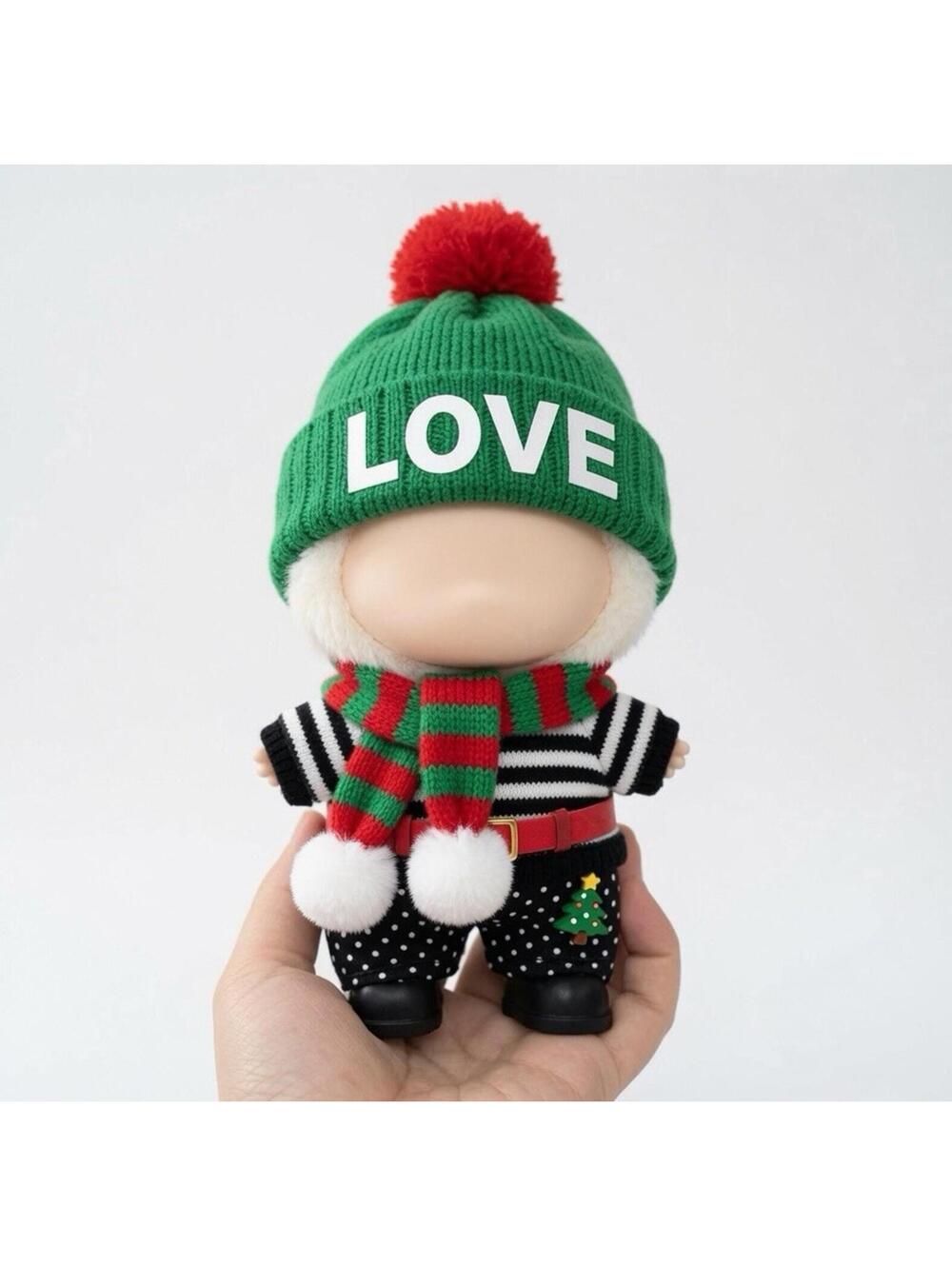 Christmas Elf Labubu Outfit - Striped Sweater & Tree Charm Doll Clothes
